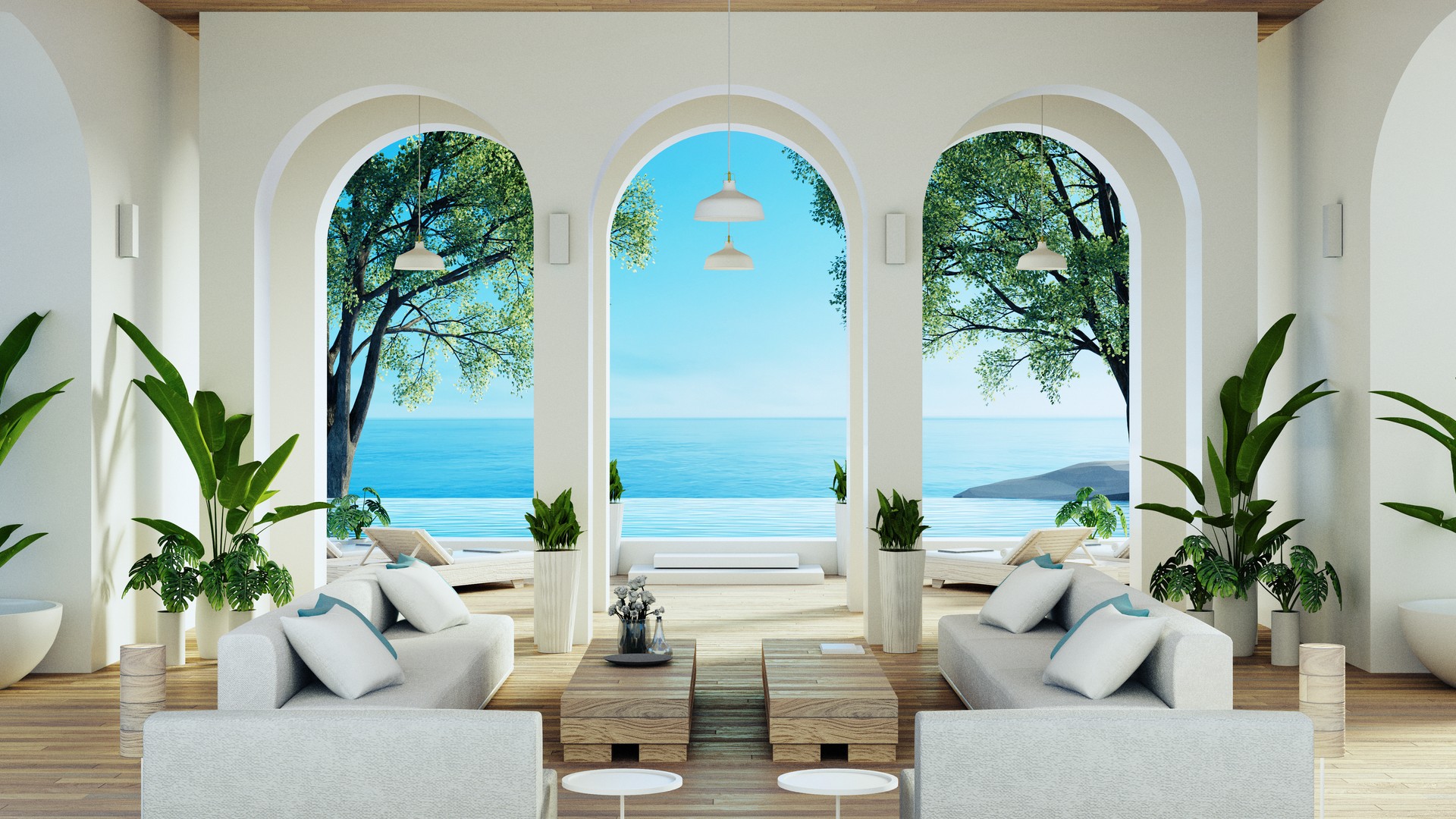 Luxury house and resort on the beach for sea views and living - 3D rendering